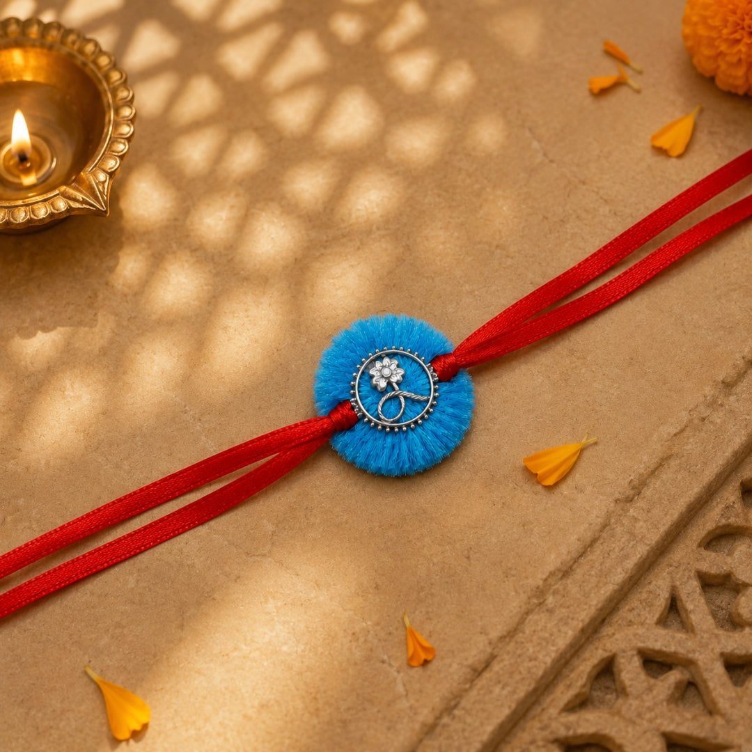 Sterling Silver Flower Rakhi For Brother