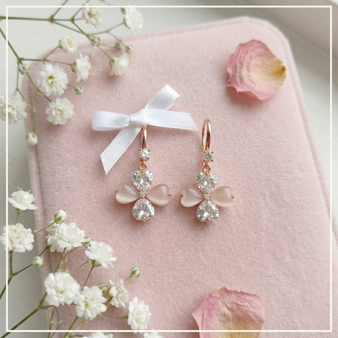 Sterling Silver Rosegold Plated Floral Clover Drop Earrings for Women