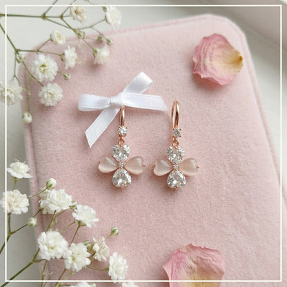 Sterling Silver Rosegold Plated Floral Clover Drop Earrings for Women