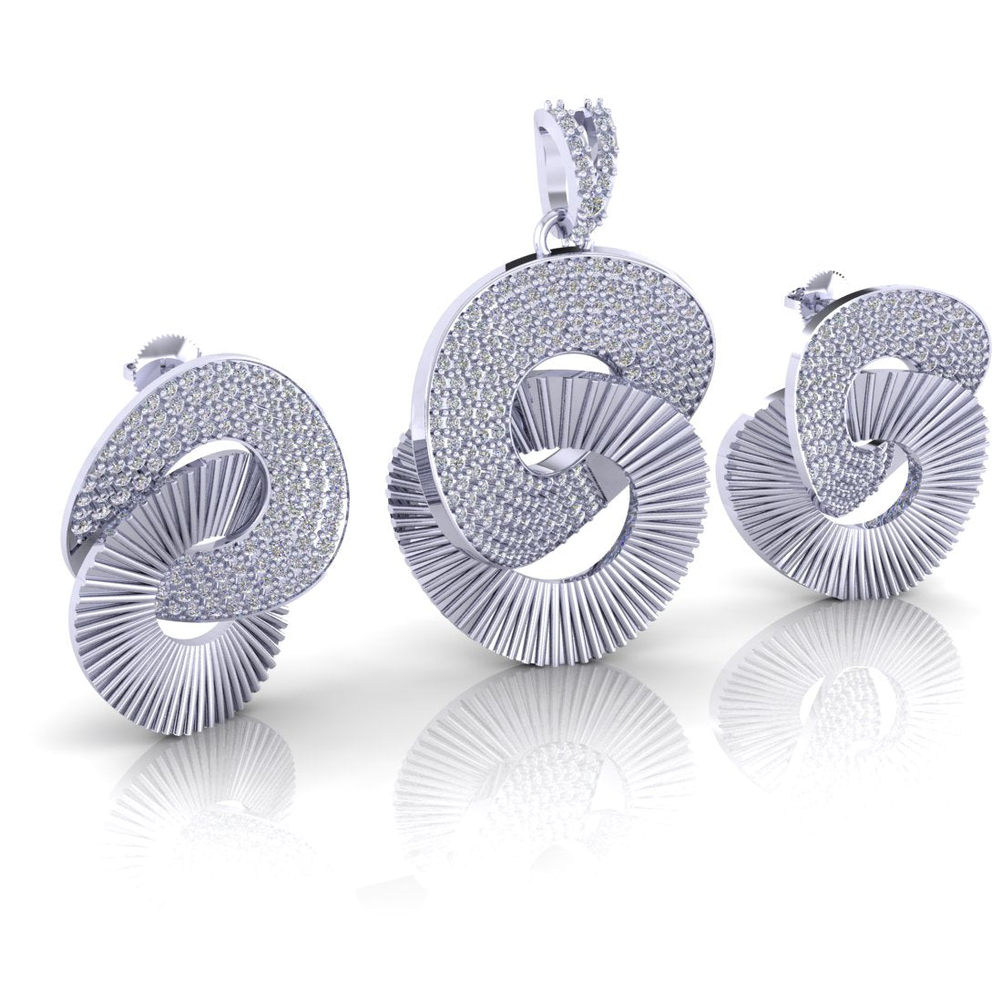 Sterling Silver Round loops Stone Studded Pendant with Earring set for Women and Girls (Without Chain)