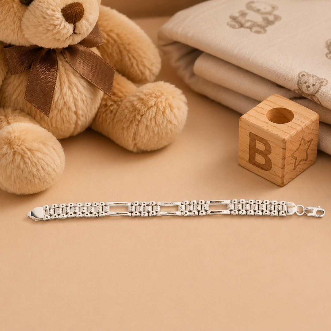 Sterling Silver Bar Link Wristlet Bracelet for Kids