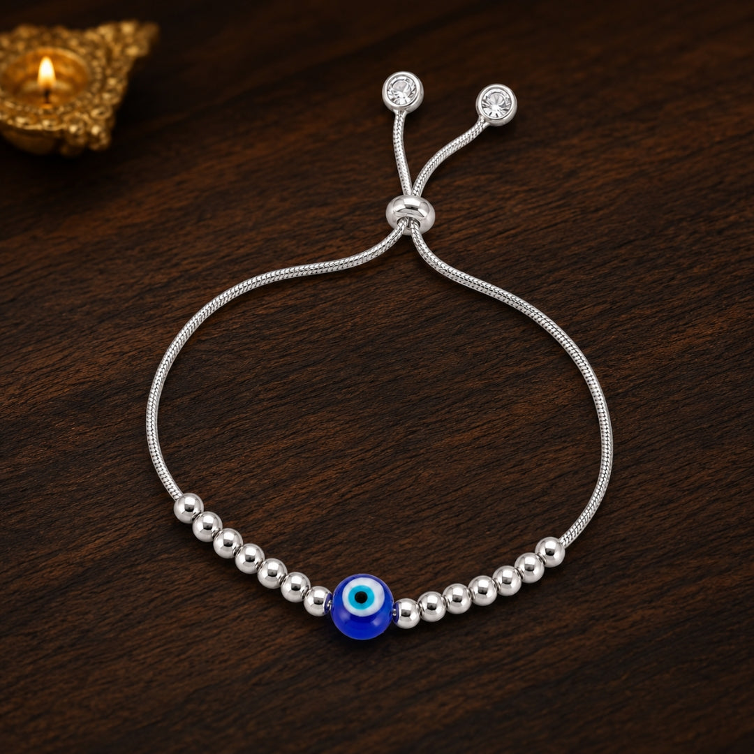925 Sterling Silver Blue Evil Eye Multi-Bead Adjustable Wristlet for Women