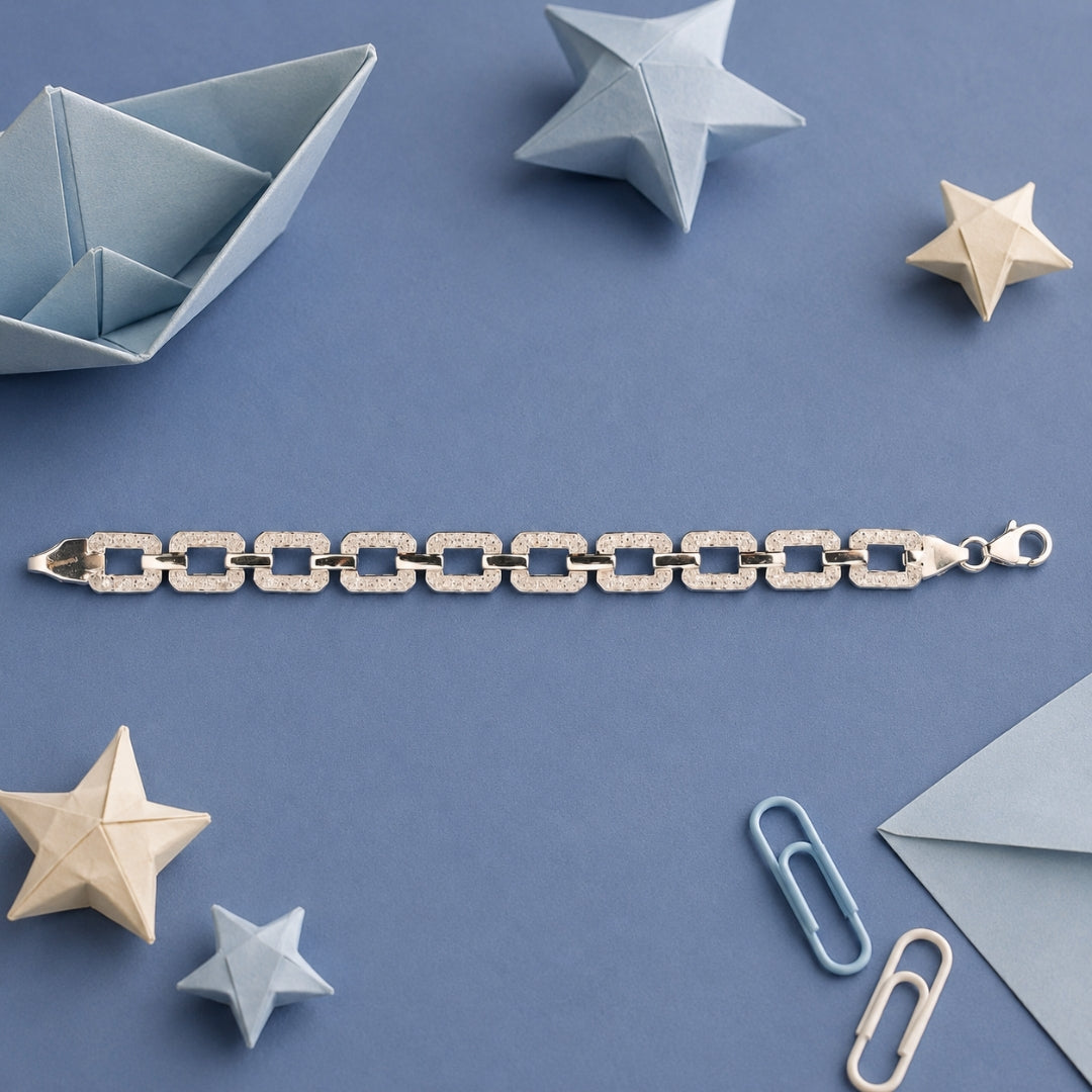 Sterling Silver Open Box Link Bracelet for Kids