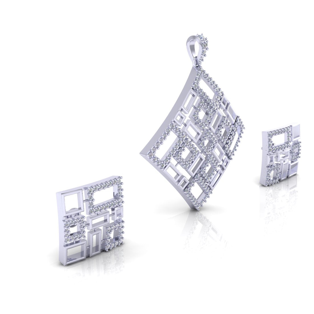 Sterling Silver Geometric shape stone Pendant with Earrings set for Women and Girls (Without Chain)