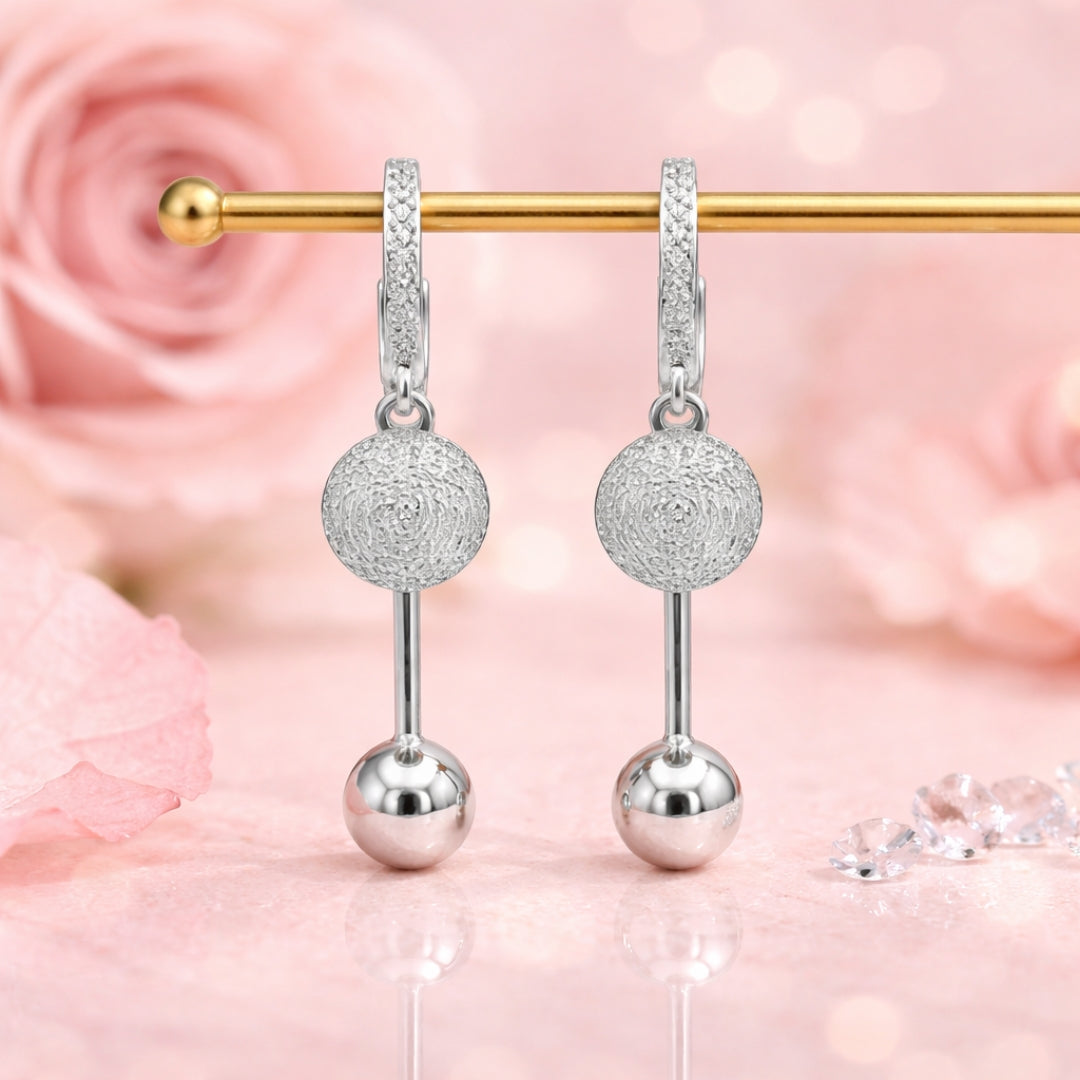 Sterling Silver Pave Drop Hoop Earrings for Women