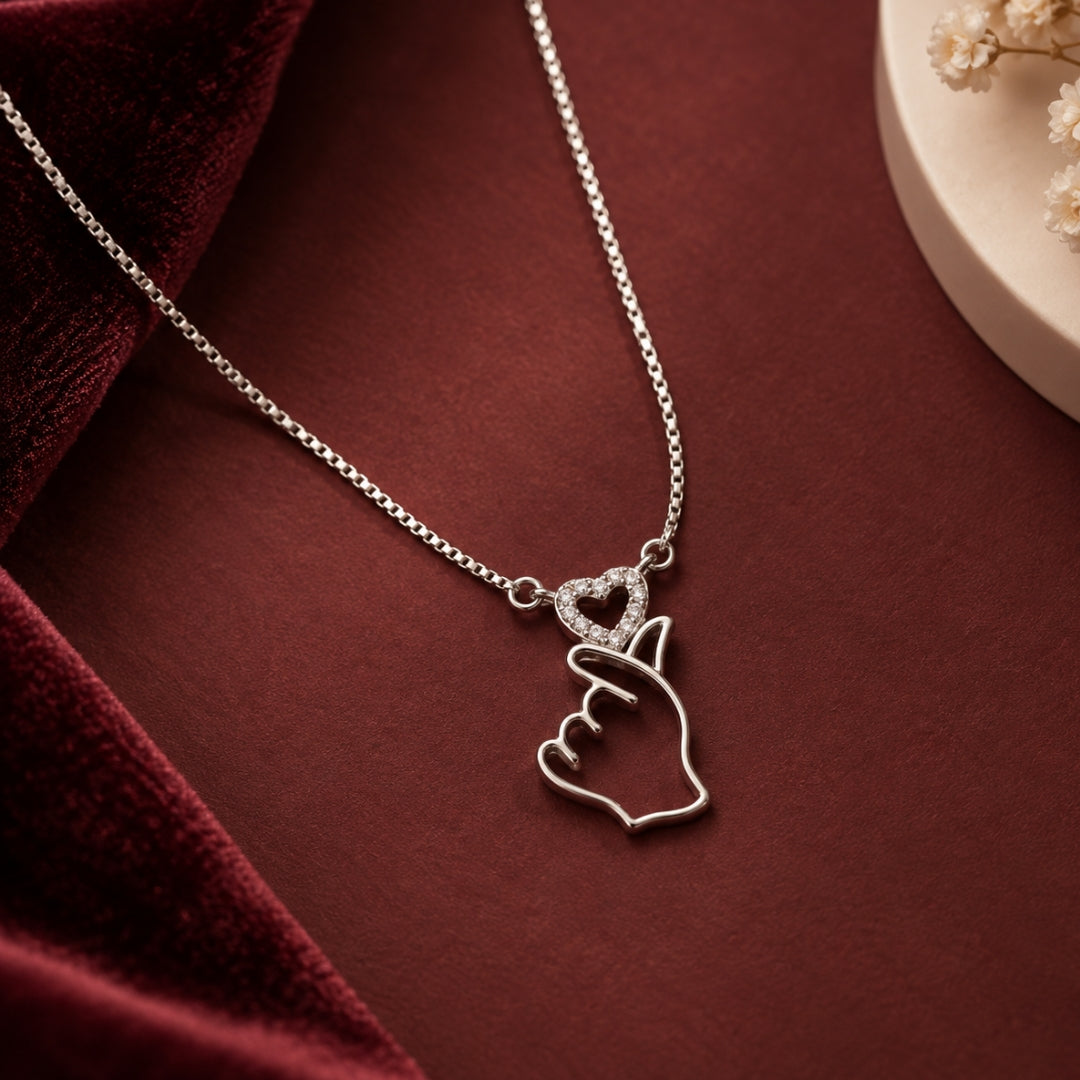925 Sterling Silver Love Gesture Chain Pendant for Women