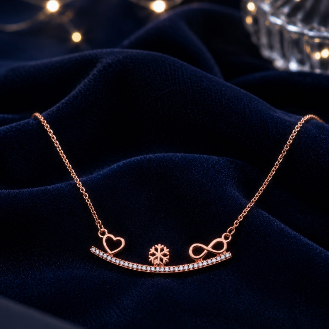 Sterling Silver Rose Gold Plated Heart Infinity Chain Pendant for Women & Girls
