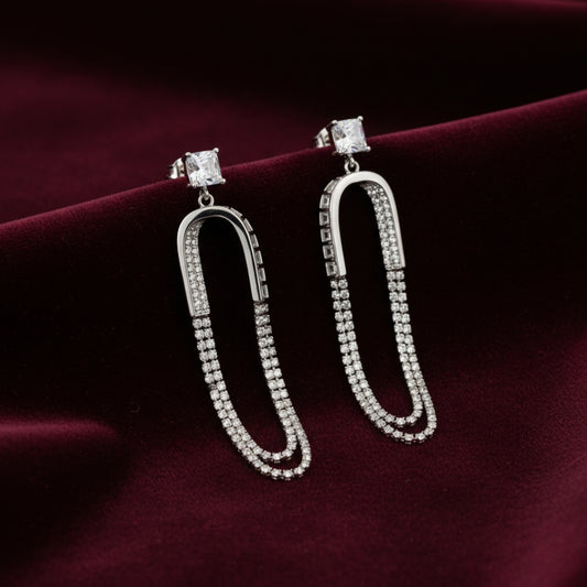 925 Sterling Silver Chain Style Zircon Drop Earrings for Women & Girls