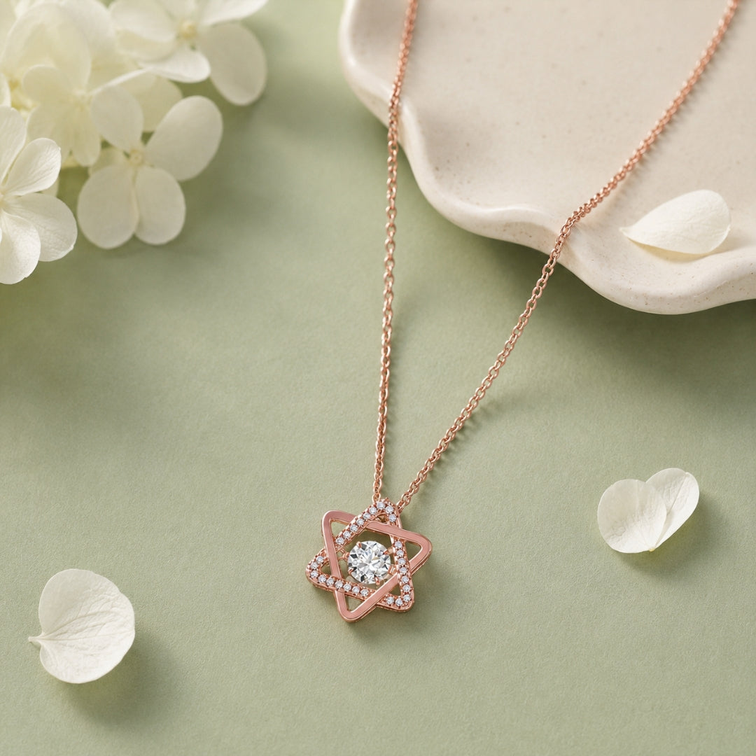 Sterling Silver Rose Gold Plated Star Pendant Necklace for Women