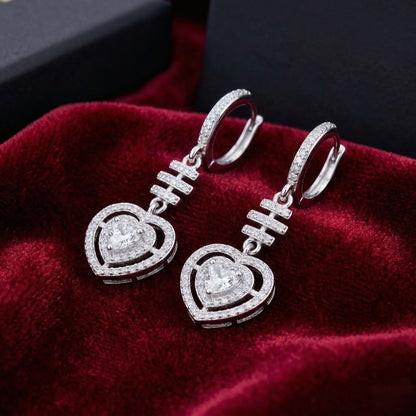 Sterling Silver Cubic Zirconia Heart Drop Earrings for Women