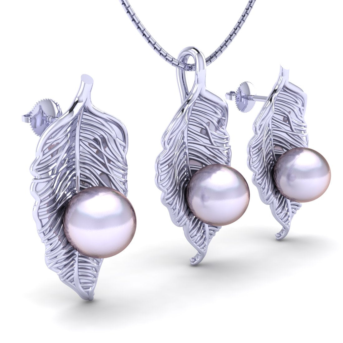 Sterling Silver leaf chain pendant with earrings set for women and girls