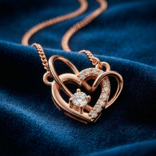 Sterling Silver Rose Gold Plated Twin Heart Chain Pendant for Women