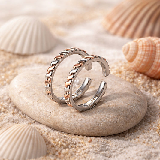 Sterling Silver Dual Tone Adjustable Elegant Toe ring for Women and Girls