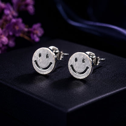 Sterling silver smile emoji stud earrings for Women and girls