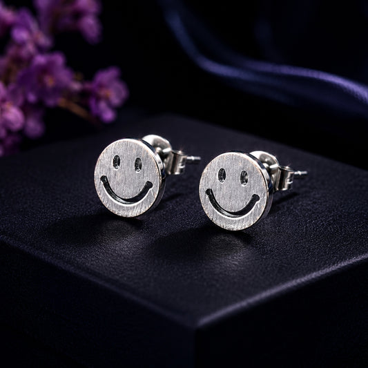 Sterling silver smile emoji stud earrings for Women and girls