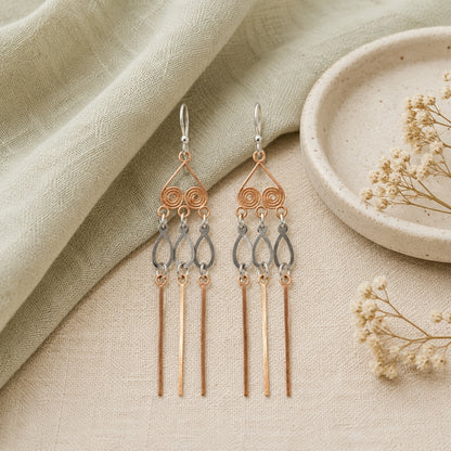 Sterling Silver Two Tone Chandelier Drop Earrings for Women & Girls
