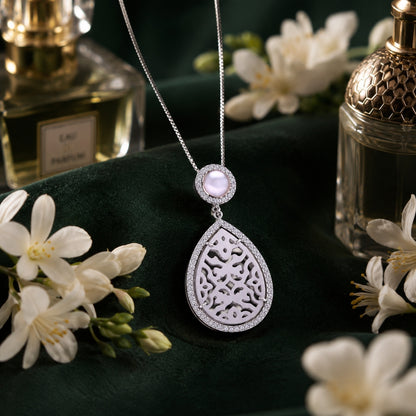 Sterling Silver Mother of Pearl Teardrop Chain Pendant with Earrings Set for Women and Girls
