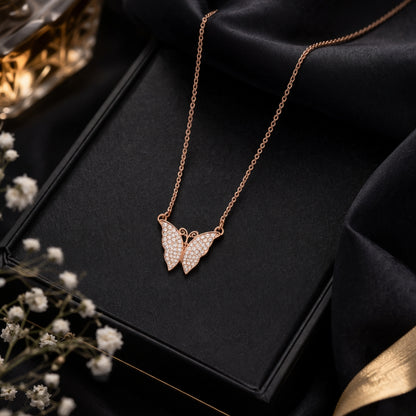 Sterling Silver Rose Gold Glitz Butterfly Chain Pendant for Women