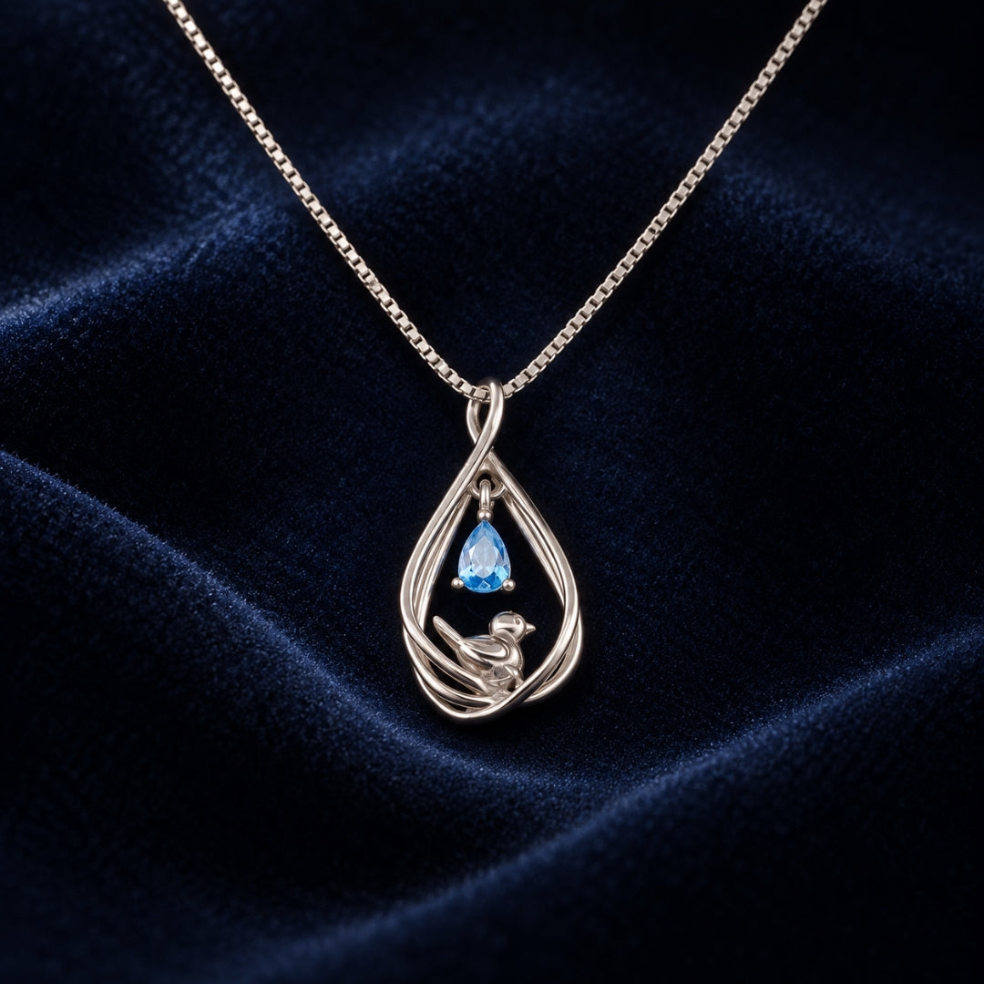 925 Sterling Silver Bird Pendant with Blue Stone for Women