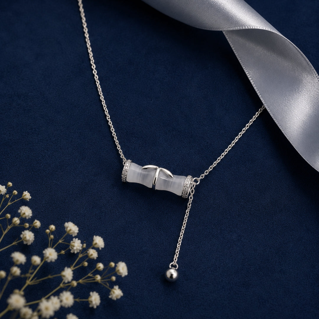 Sterling Silver Leaf Motif Chain Pendant with Hanging Charm for Women & Girls