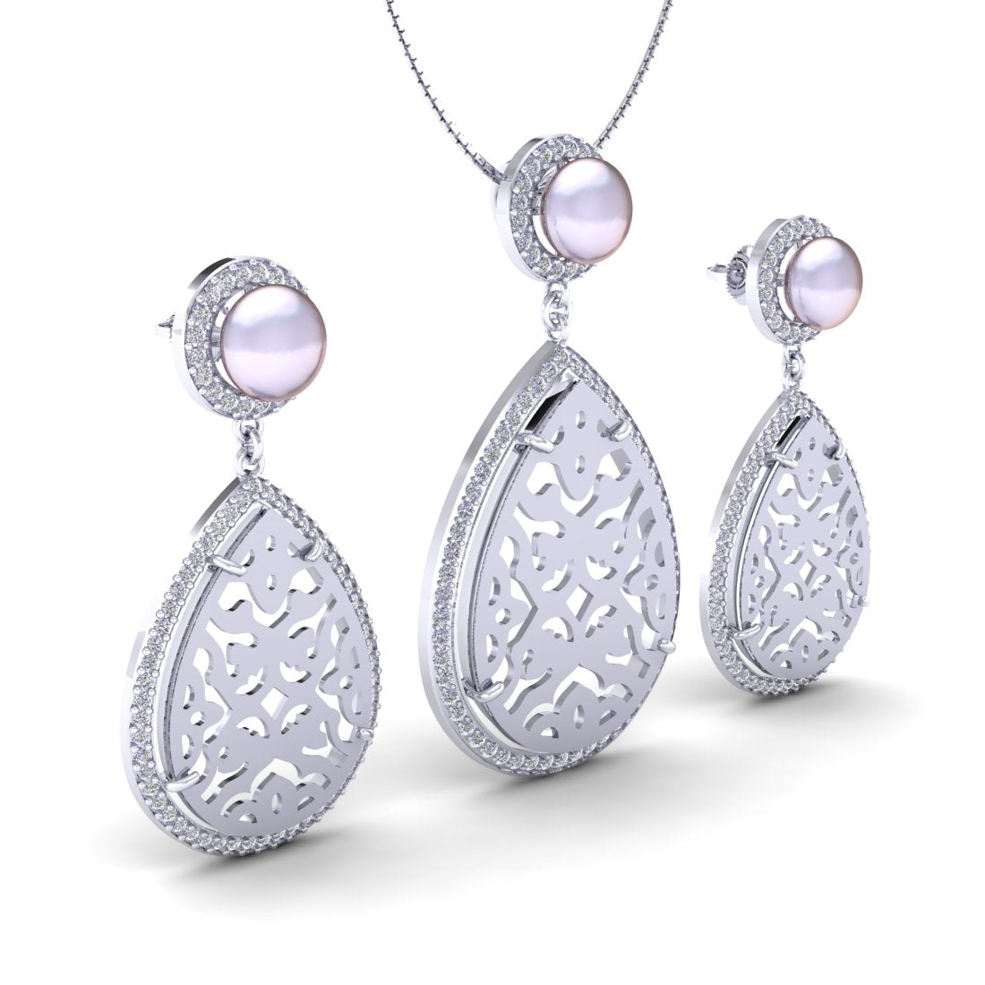 Sterling Silver Mother of pearl chain pendant with earrings set for women and girls