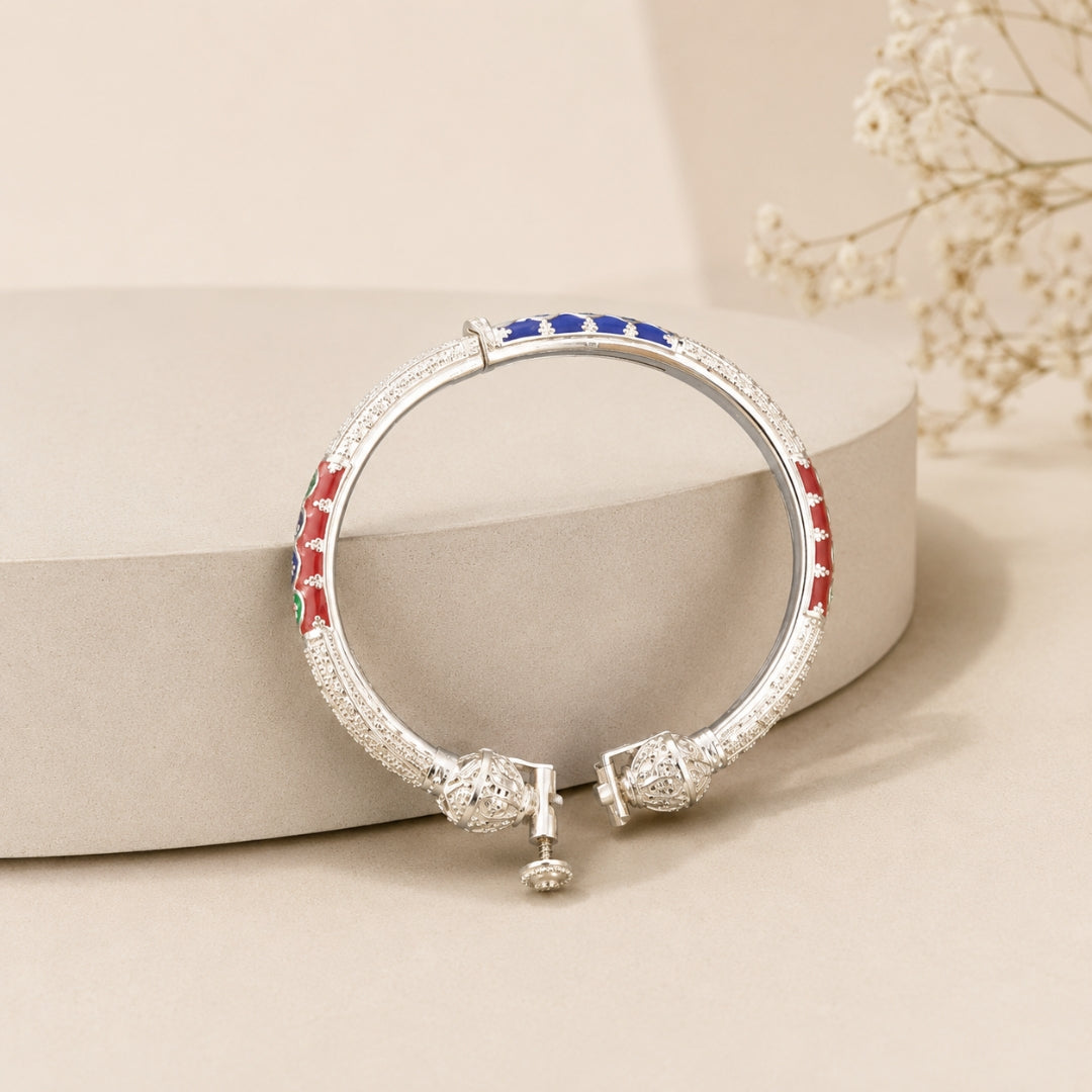 Sterling Silver Red and Blue Manipuri Bangle for Women