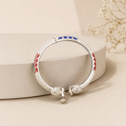 Sterling Silver Red and Blue Manipuri Bangle for Women