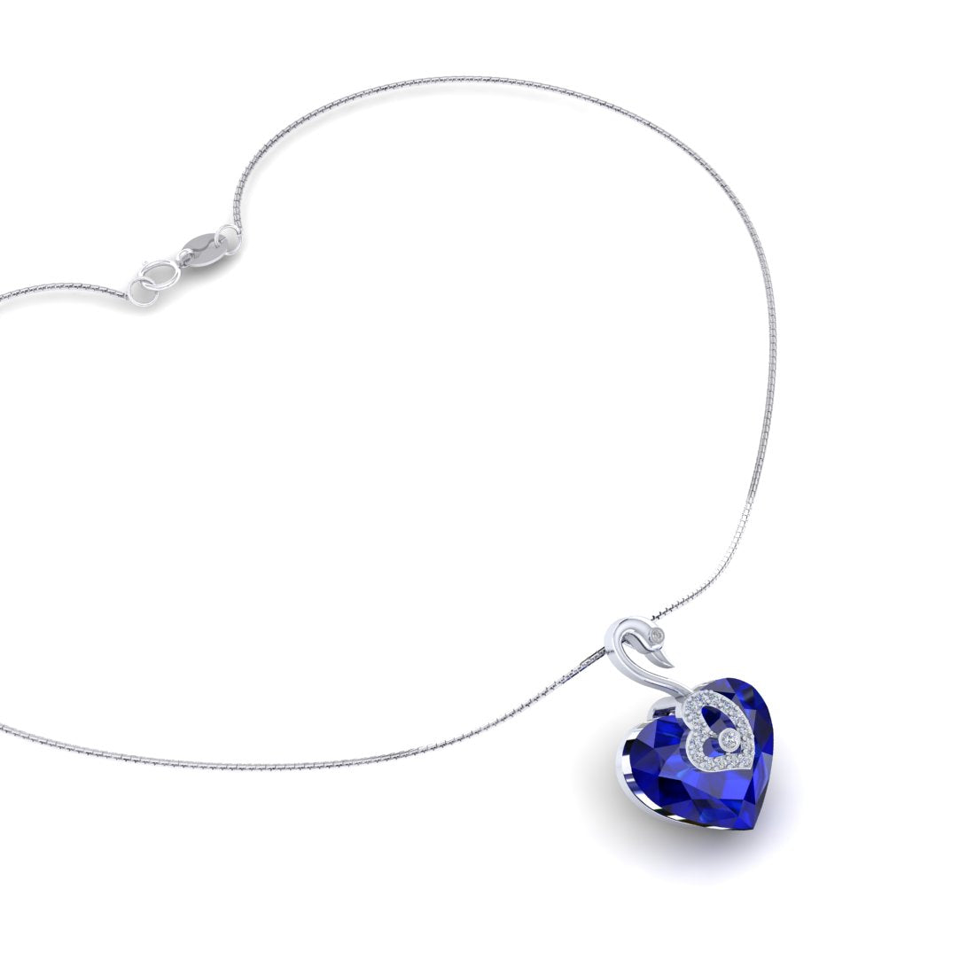 Sterling Silver Blue Heart Swan Chain Pendant for Women and Girls