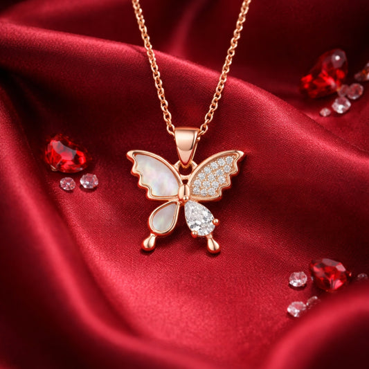Sterling Silver Rose Gold Plated Butterfly Chain Pendant for Women