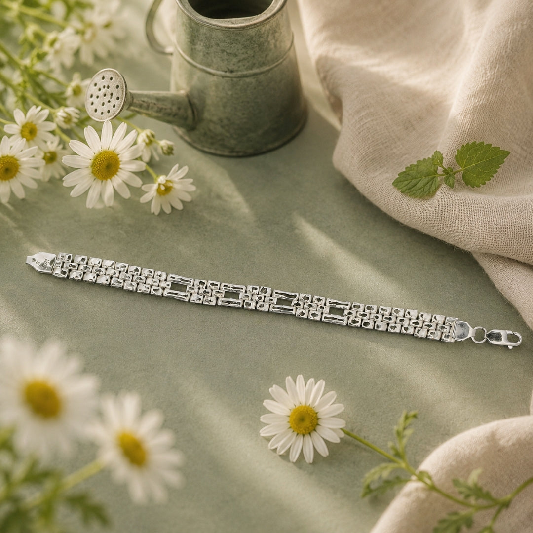 Sterling Silver Beaded Bar Link Bracelet for Kids