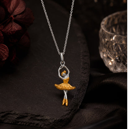 Sterling Silver Two Tone Dancing Doll Pendant with Chain and Earrings Set Women And Girls