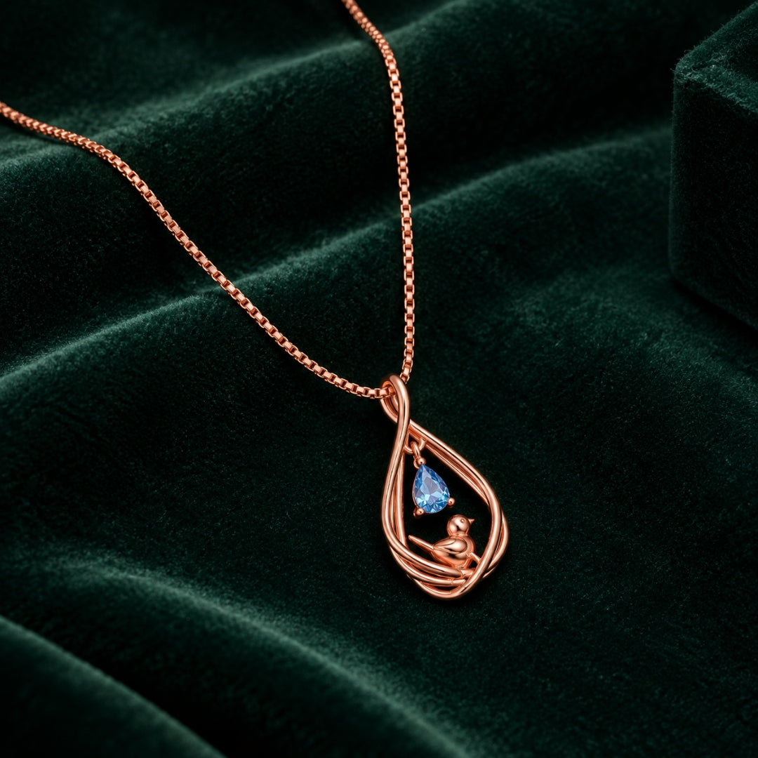 925 Sterling Silver RoseGold-Plated Bird Pendant with Blue Stone for Women