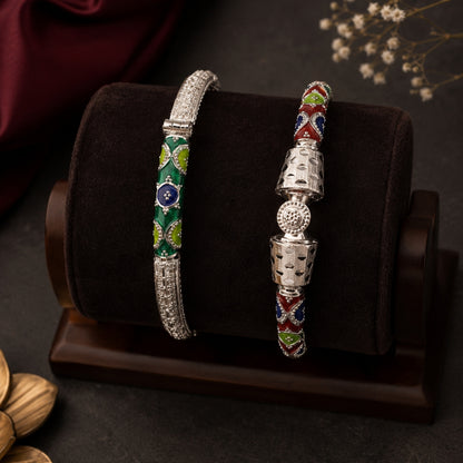 Sterling Silver Red and Green Manipuri Bangle for Women