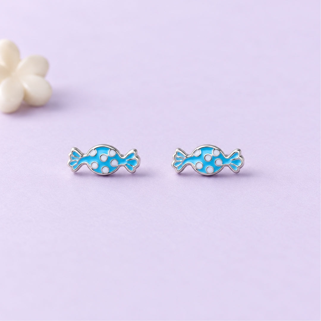 925 Sterling Silver Blue & White Polka Candy Stud Earrings for Girls