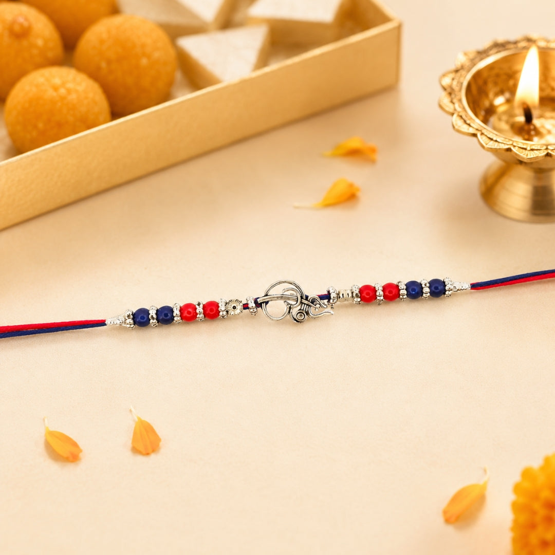 Sterling Silver Oxidized Om Three Spears Rakhi For Brother