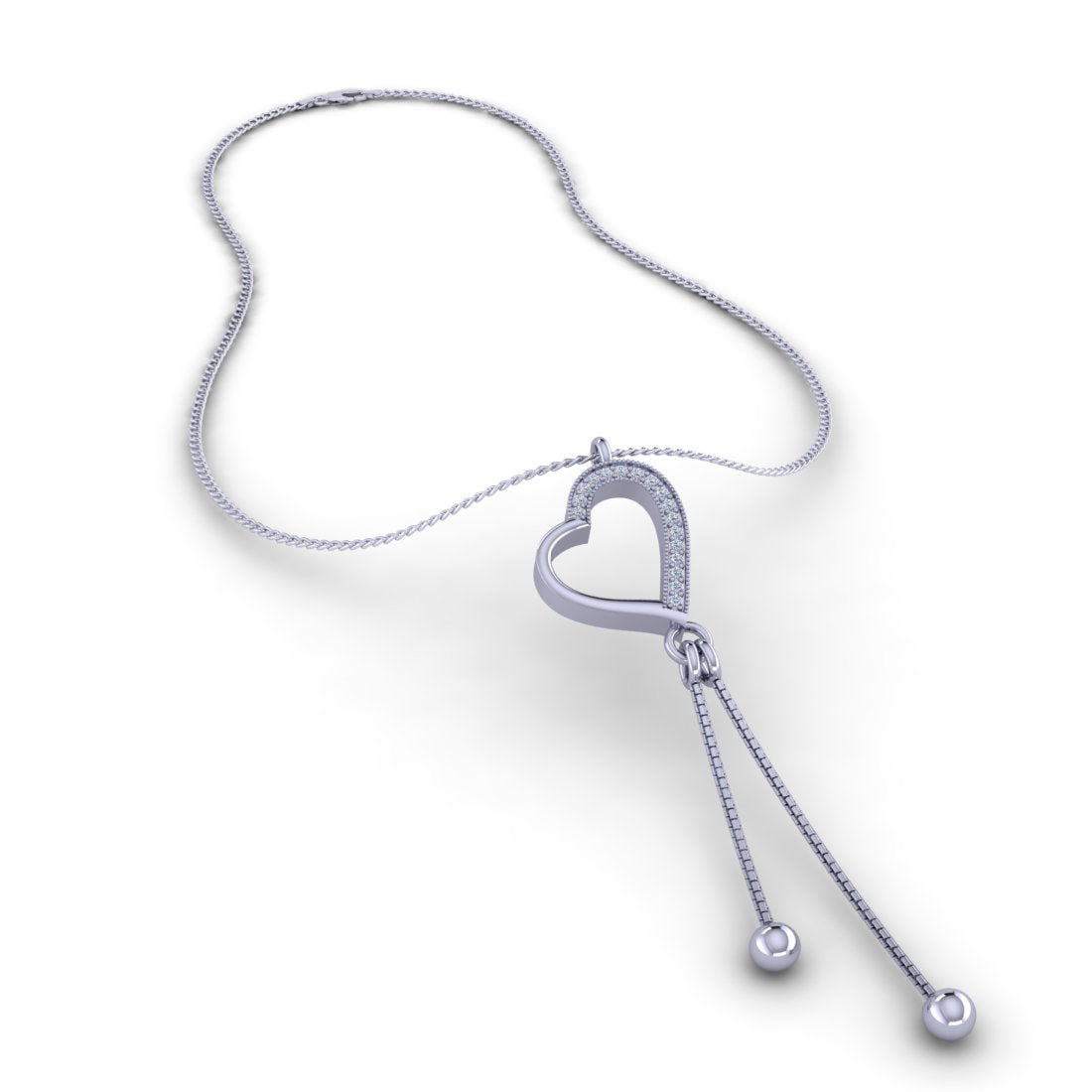 Sterling Silver 925 Heart drop chain pendant for Women and Girls