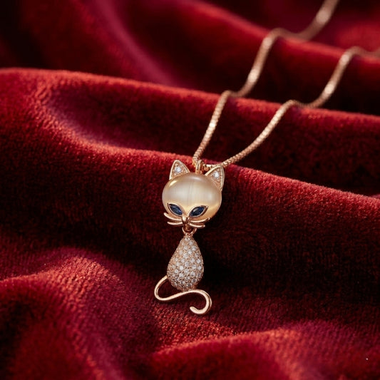 Sterling Silver Rose Gold Plated Cat Chain Pendant for Women
