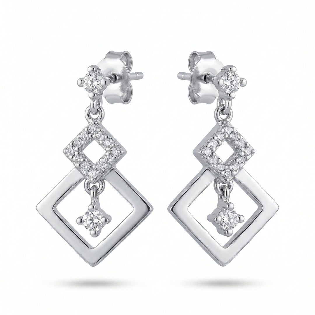 Sterling Silver Square Drop Earrings for Women