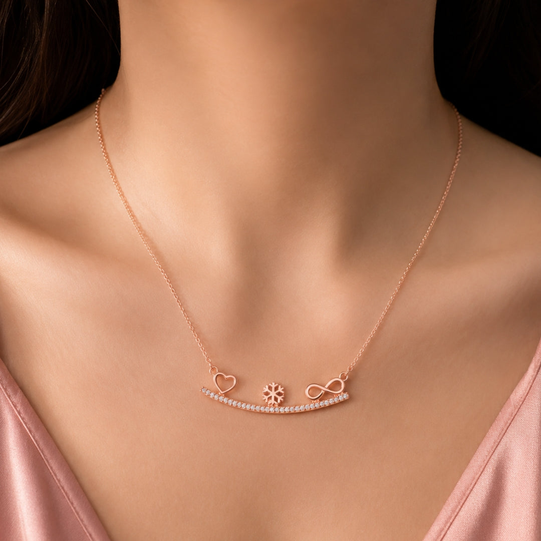 Sterling Silver Rose Gold Plated Heart Infinity Chain Pendant for Women & Girls