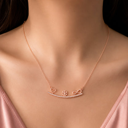 Sterling Silver Rose Gold Plated Heart Infinity Chain Pendant for Women & Girls