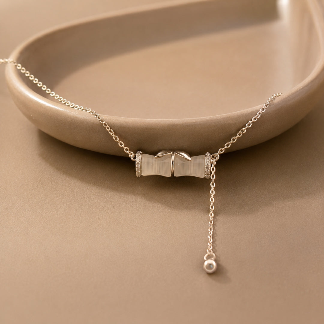 Sterling Silver Leaf Motif Chain Pendant with Hanging Charm for Women & Girls