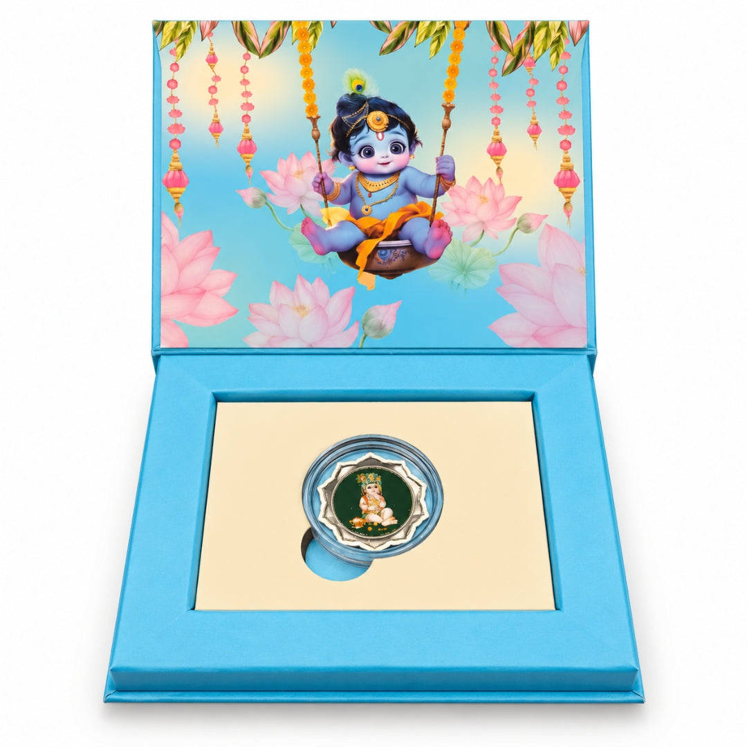 1 GM 999 Pure Silver Baby Krishna Coin Gift Box