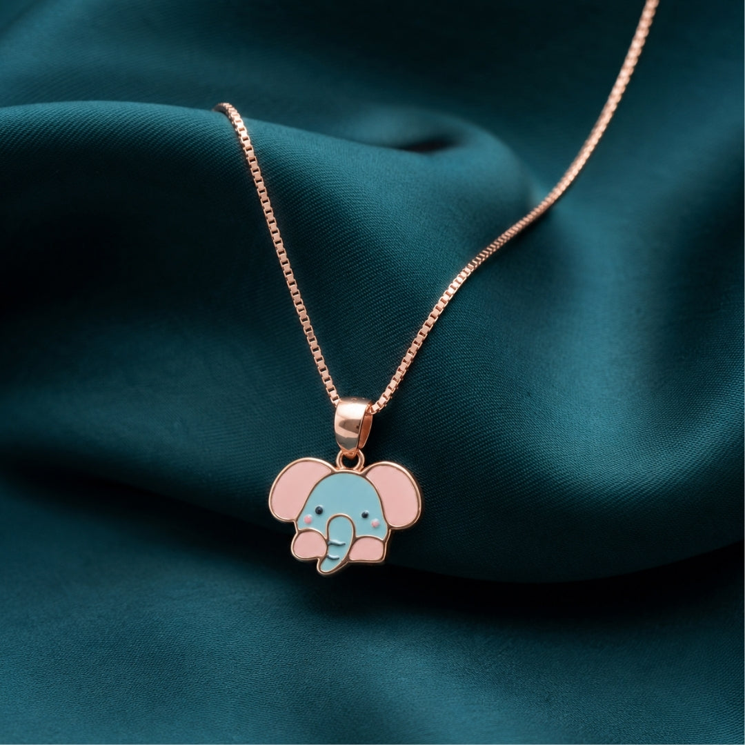 925 Sterling Silver Rose Gold Plated Enamel Elephant Chain Pendant for Kids
