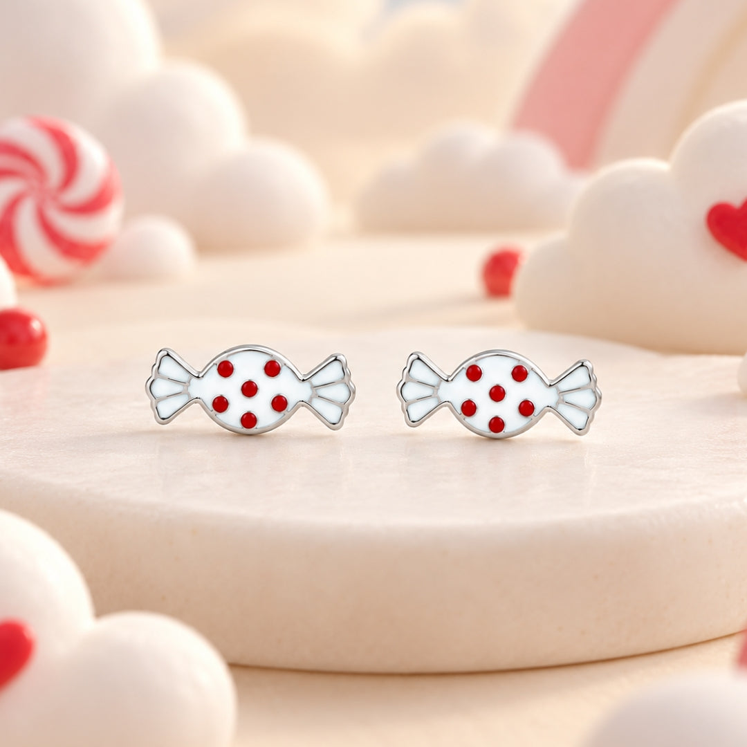 925 Sterling Silver Red Polka Candy Stud Earrings for Girls
