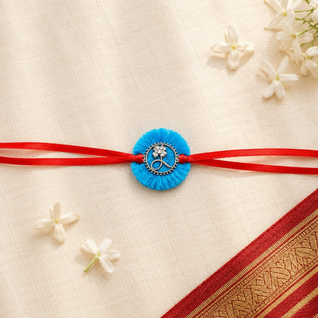 Sterling Silver Flower Rakhi For Brother