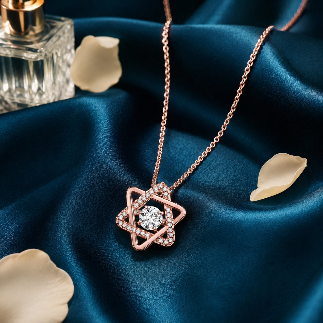 Sterling Silver Rose Gold Plated Star Pendant Necklace for Women