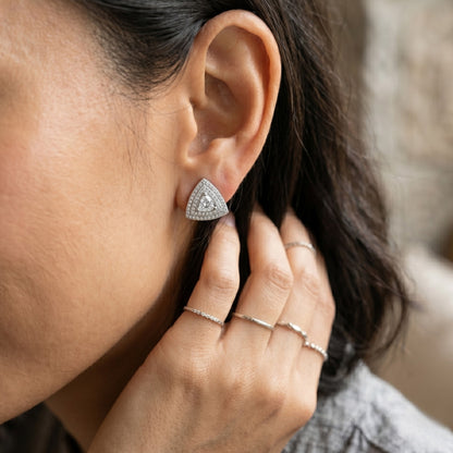 Sterling Silver Triangle Halo Stud Earrings for Women