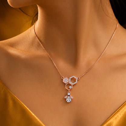 Sterling Silver Rose Gold Plated Bee Hanging Hive Pendant With Chain For Women & Girls