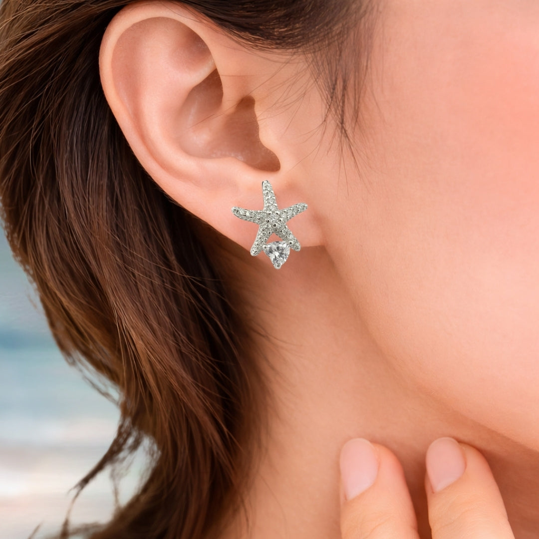 Sterling Silver Starfish Design Stud Earrings for Women