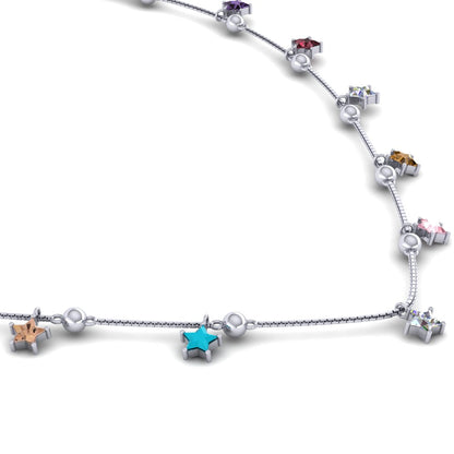 Sterling Silver Multicolor Stone Studded Necklace for Women and Girls